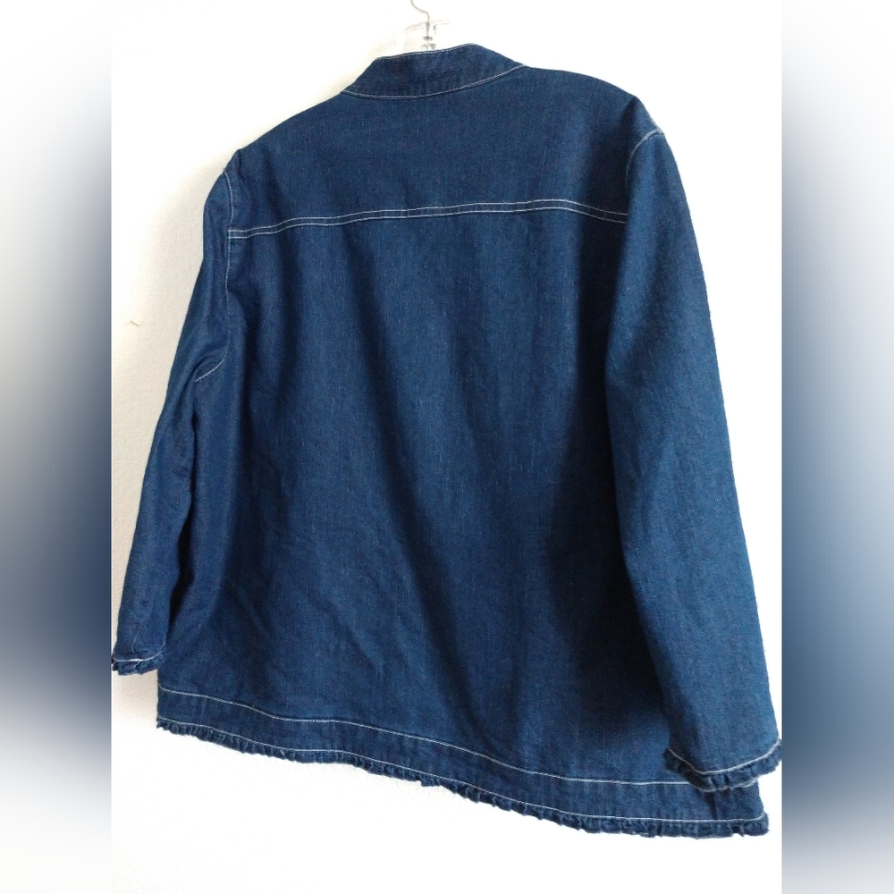Alfred Dunner Denim Blazer Jacket Open Front Ruffle Detail Size 18 Chest 46" - Picture 6 of 7